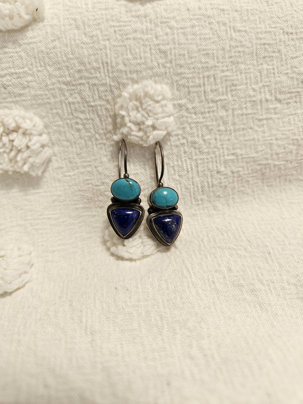 Turquoise and Lapis Drop Earrings - Sterling Style